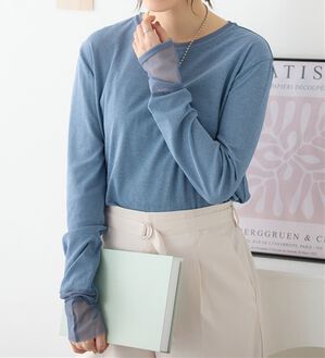 Viola e Viola（ヴィオラ エ ヴィオラ）の「程よい透け感大人シアー素材切替トップス（カットソー）」｜グレイッシュブルー