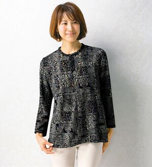 ルフラン（ルフラン）の「ニットちりめんブラウス＜華蓮～かれん～＞（ブラウス）」｜幾何柄