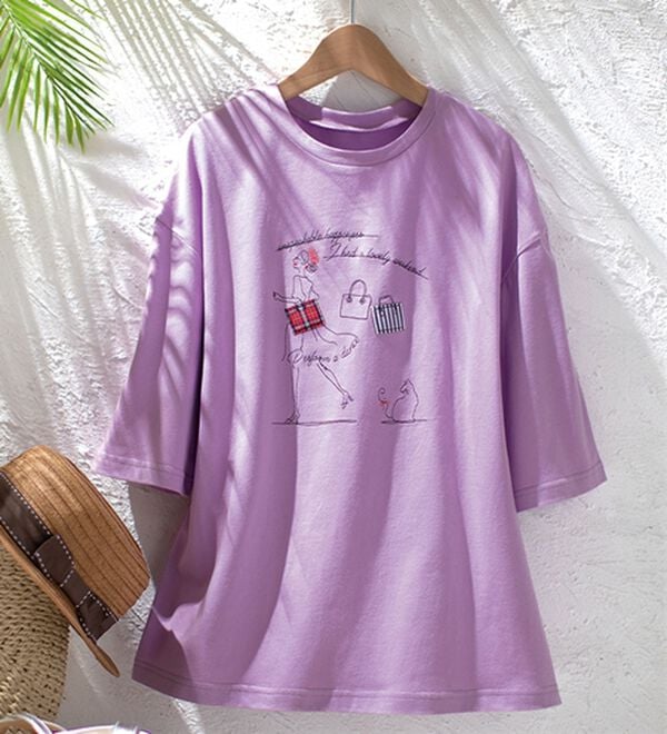 ルフラン（ルフラン）の「日本製綿１００％刺しゅうＴシャツ（Tシャツ）」｜ラベンダー