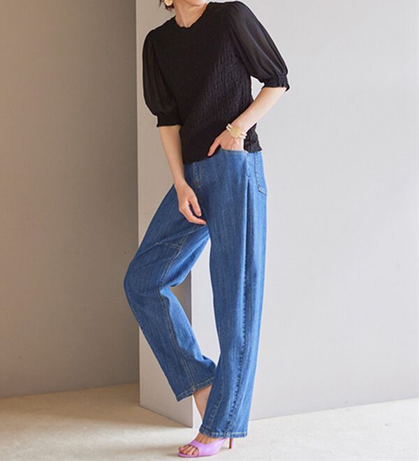 RANAN（ラナン）の「きれい見え麻入りカーブデニム（フルレングスパンツ）」｜詳細画像