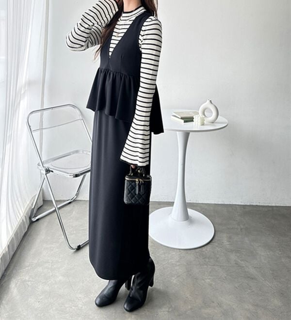 GeeRA（ジーラ）の「【再入荷】楽ちん！ペプラムジャンパースカート（ジャンパースカート）」｜詳細画像