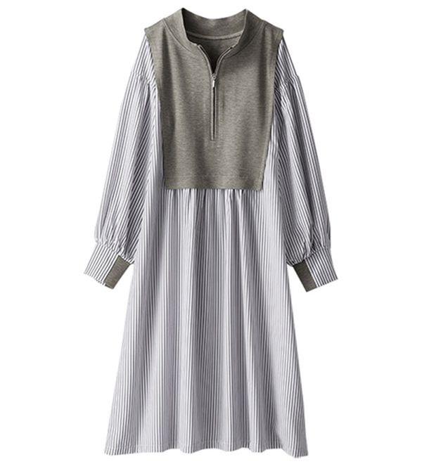 BELLUNA（ベルーナ）の「ハーフジップ使いストライプ切替ワンピース（チュニック）」｜詳細画像