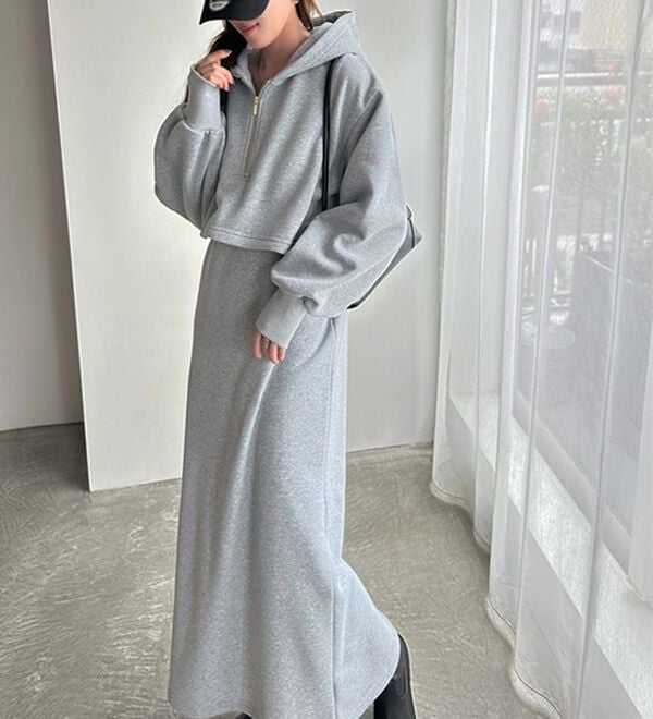 GeeRA（ジーラ）の「セットアップ風ハーフジップワンピース（カットソーワンピース）」｜詳細画像