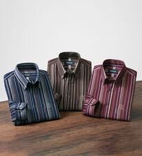 「＜ダンロップ・リファインド＞ふっくら両面起毛マルチストライプシャツ（メンズシャツ）」