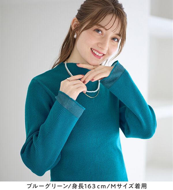 alotta（アロッタ）の「パチパチしにくい！洗える袖シアー切替ニットプルオーバー（ニット・セーター）」｜詳細画像