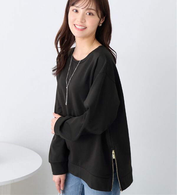 alotta（アロッタ）の「サイドジップあったか裏起毛プルオーバー（トレーナー・スウェット）」｜ブラック