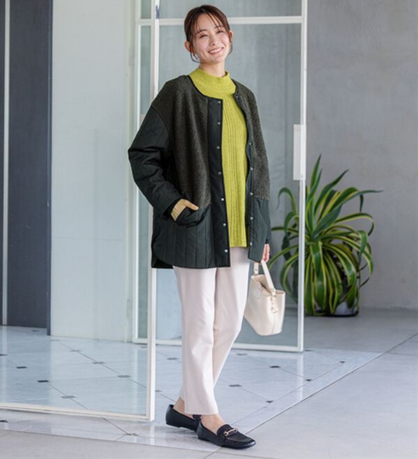 BELLUNA（ベルーナ）の「ボア切替キルトデザインミドル丈コート（ハーフコート）」｜詳細画像