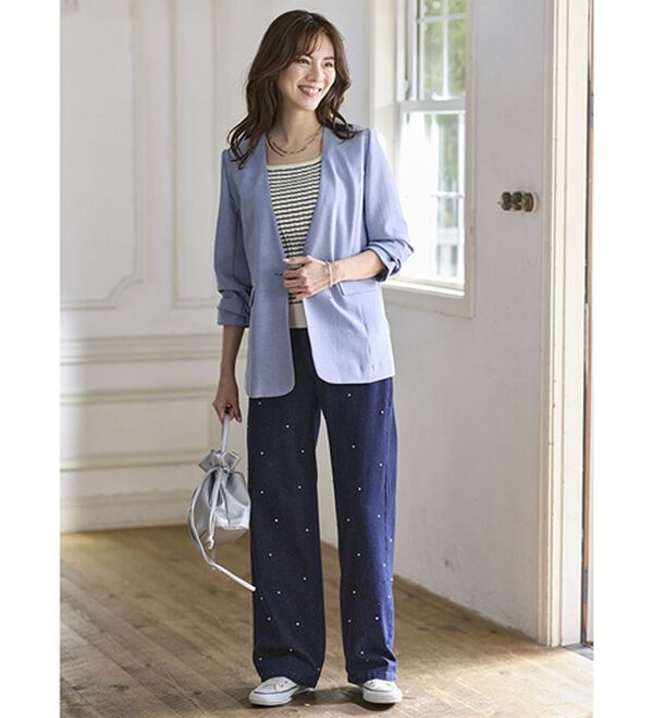 BELLUNA（ベルーナ）の「＜楽スタフィット＞【夏用】ノーカラージャケット（ノーカラージャケット）」｜詳細画像