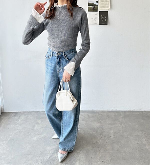 GeeRA（ジーラ）の「プリーツ付ハイネックリブニットトップス（ニット・セーター）」｜詳細画像