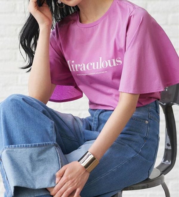 RANAN（ラナン）の「ひんやり！綿１００％フレア袖大人ロゴＴシャツ（カットソー）」｜詳細画像