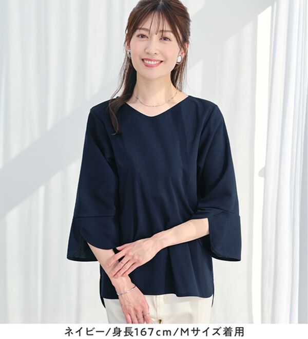 alotta（アロッタ）の「【接触冷感】着痩せが叶う！チューリップ袖ブラウスＴシャツ（ブラウス）」｜詳細画像