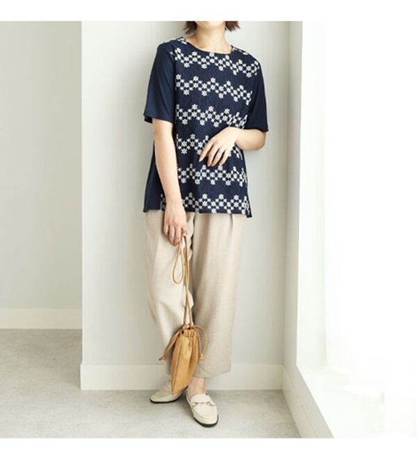 BELLUNA（ベルーナ）の「麻調合繊ボタン使いワイドパンツ（ワイドパンツ・ガウチョ）」｜詳細画像