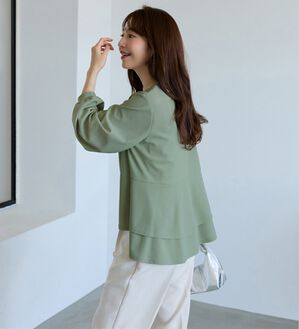 BELLUNA（ベルーナ）の「ボリューム袖美人顔バックフレアーＴブラウス（ブラウス）」｜セージ