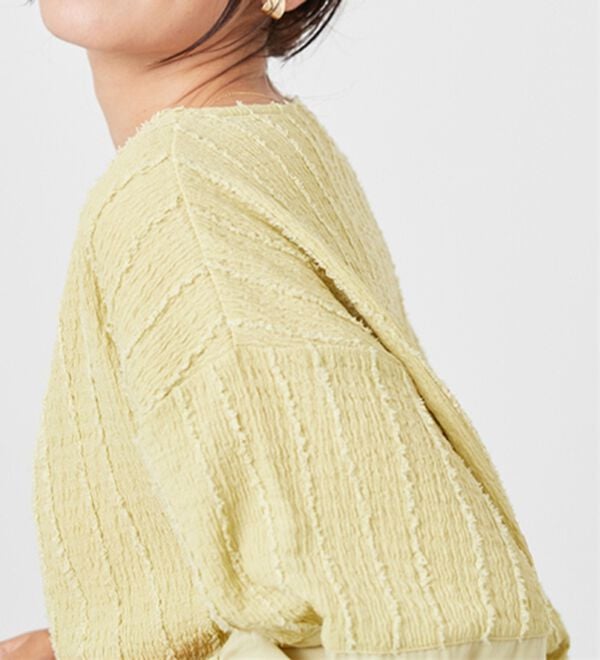 BELLUNA（ベルーナ）の「楊柳ストライプ刺しゅうブラウス（カットソー）」｜詳細画像