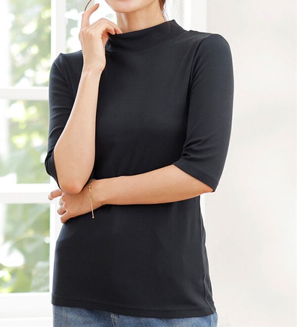 LAVIENNE（ラヴィエンヌ）の「【医師オススメ】ＵＶカット綿１００％ハイネックプルオーバー（５分袖）＜カラフルコットン＞（肌着・インナーウェア）」｜詳細画像