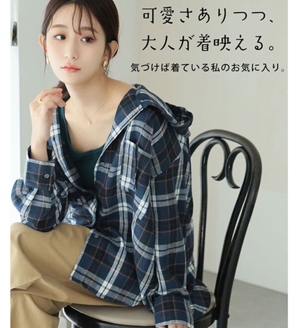 A HAPPY MARILYN（アハッピーマリリン）の「【大きいサイズ】【Ｌ～６Ｌ／選べる２丈】フードデザインシャツ（シャツ）」｜詳細画像