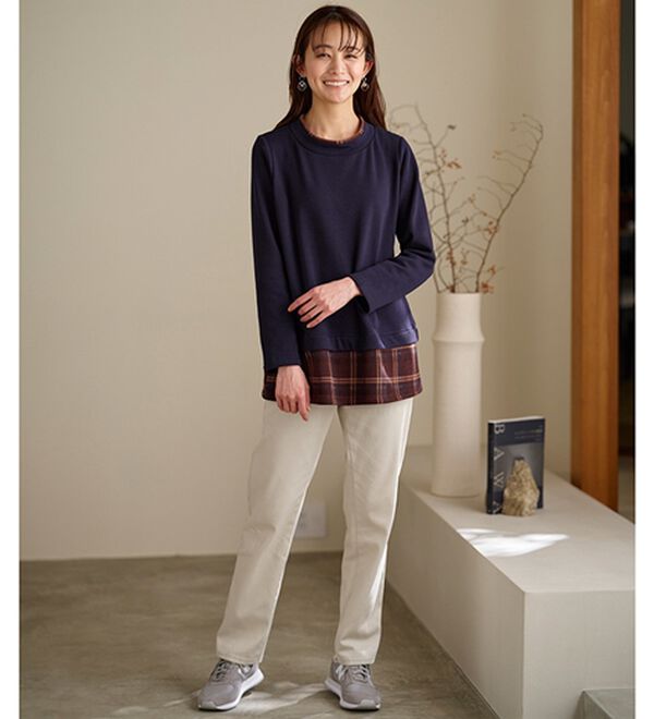 BELLUNA（ベルーナ）の「まるで着る毛布！静電防止付裏ファー重ね着風プルオーバー（カットソー）」｜詳細画像