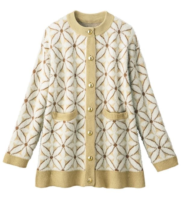 ルフラン（ルフラン）の「花柄フェザーのニットカーデ（その他ジャケット）」｜ベージュ系