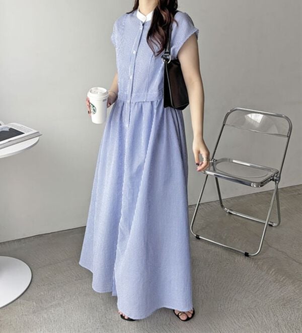 GeeRA（ジーラ）の「クレリック配色ウエストギャザーシャツワンピ―ス（シャツワンピース）」｜詳細画像