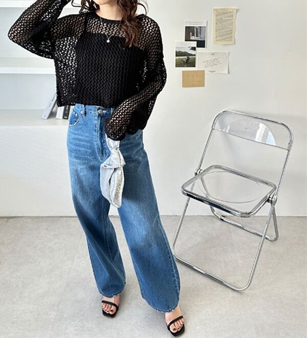 GeeRA（ジーラ）の「透かし編みメッシュニットプルオーバー（ニット・セーター）」｜詳細画像