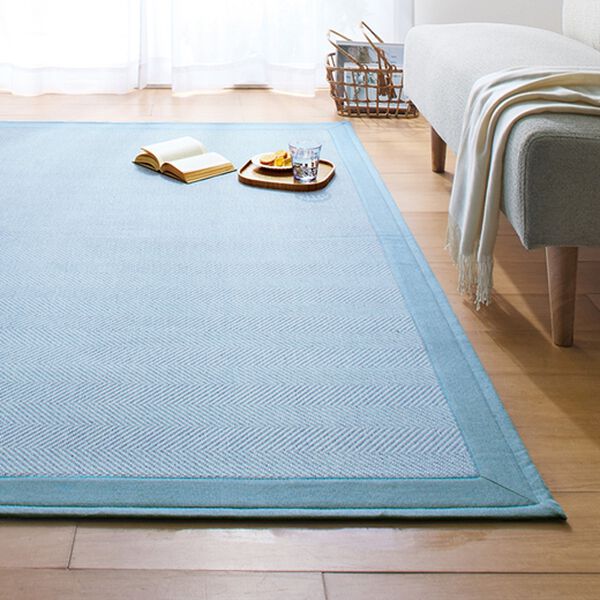 「洗えるウレタン入りヘリンボーンジャカード織ラグ（カーペット）」｜ブルー