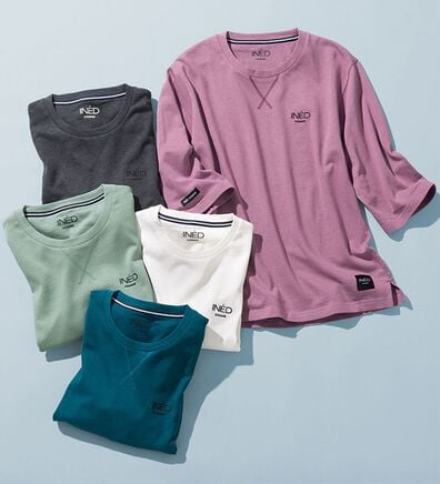 「＜イネド＞綿１００％ゆったり６分袖ライトトレーナー（メンズトレーナー）」