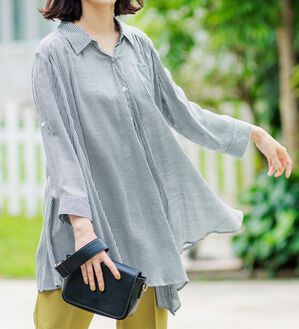 BELLUNA（ベルーナ）の「スラブ素材ドレープシャツチュニック（チュニック）」｜詳細画像