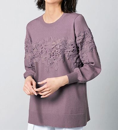 VINNO（ヴィノ）の「ケミカルレース使いニットトップス（ニット・セーター）」