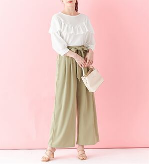 alotta（アロッタ）の「【接触冷感】フリルデザインパフ袖カットソー（カットソー）」｜オフホワイト