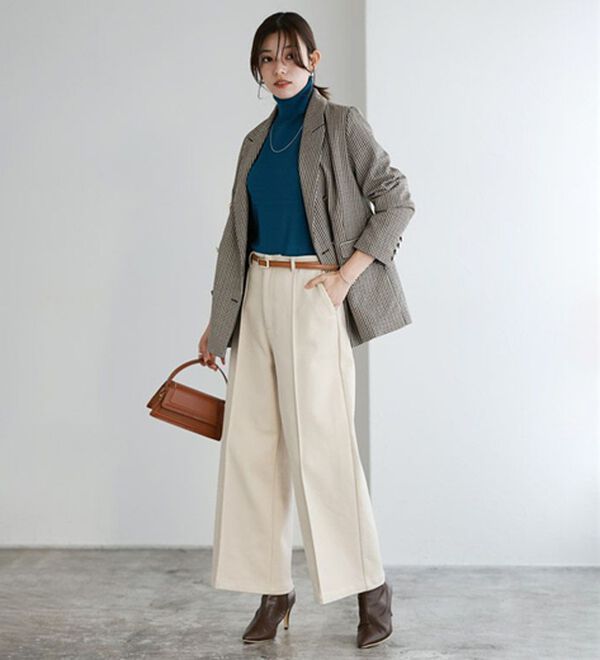 Pierrot（ピエロ）の「カット起毛ピンタックワイドパンツ（ワイドパンツ・ガウチョ）」｜詳細画像