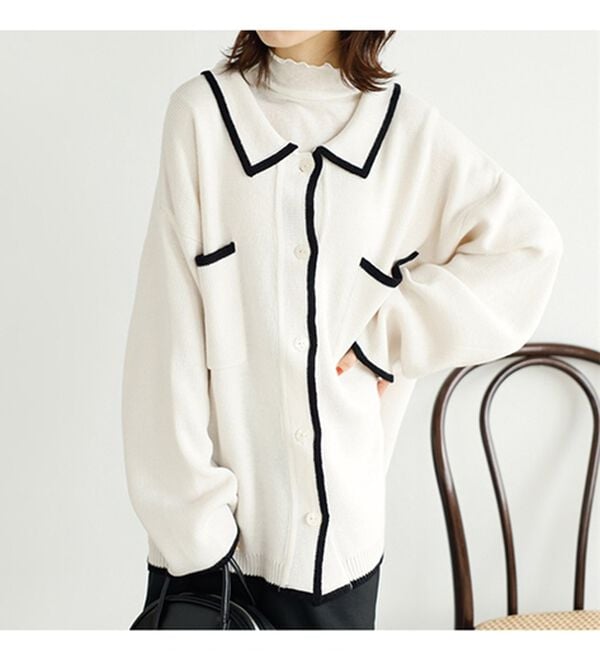 GeeRA（ジーラ）の「配色衿付ニットカーディガン（ニットカーディガン）」｜詳細画像