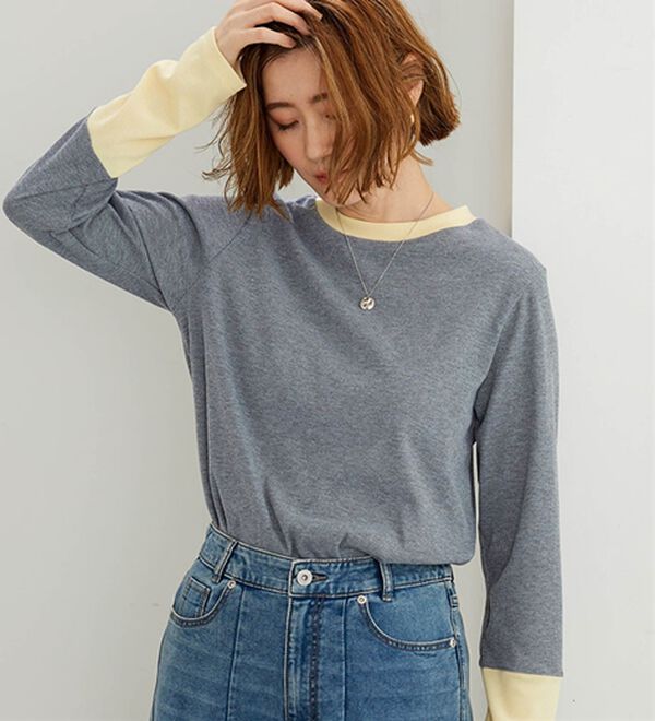 BELLUNA（ベルーナ）の「配色リブ素材クルーネックプルオーバー（カットソー）」｜詳細画像