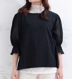 A HAPPY MARILYN（アハッピーマリリン）の「選べる袖異素材 キレイめカットソー 半袖 プルオーバー（カットソー）」｜Bタイプ／ブラック