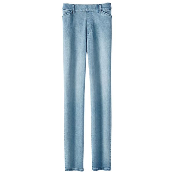 BELLUNA（ベルーナ）の「サイズ満載！裏起毛ぐん伸びデニムパンツ（フルレングスパンツ）」｜ライトブルー