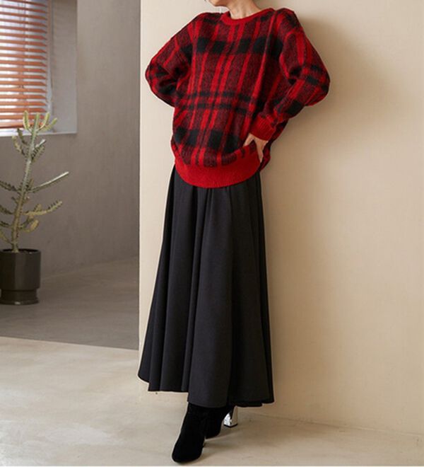 RANAN（ラナン）の「チェック柄ふんわり起毛ニット（チュニック）」｜詳細画像