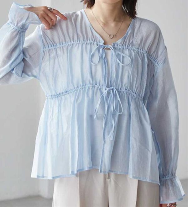 RANAN（ラナン）の「リボンドロストブラウス（ブラウス）」｜詳細画像