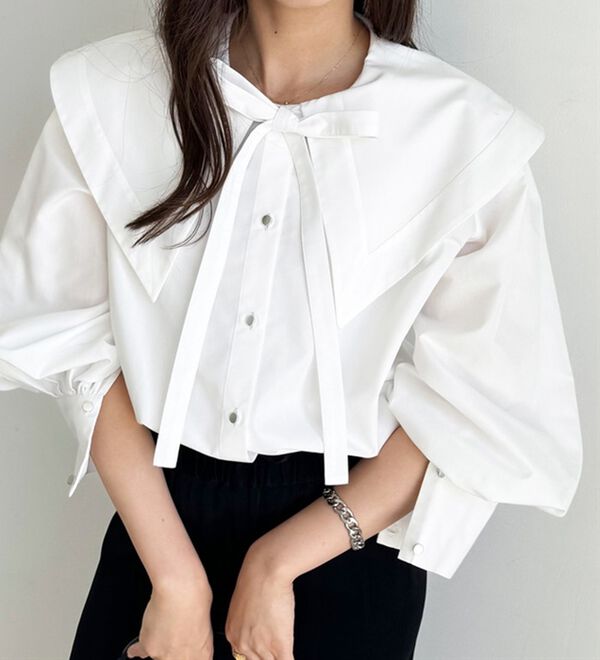 GeeRA（ジーラ）の「ケープ衿シャツブラウス（ブラウス）」｜詳細画像