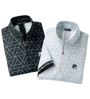 「【２枚組】＜フィラ＞キシリトール加工ハーフジップポロ（メンズポロシャツ）」｜幾何柄