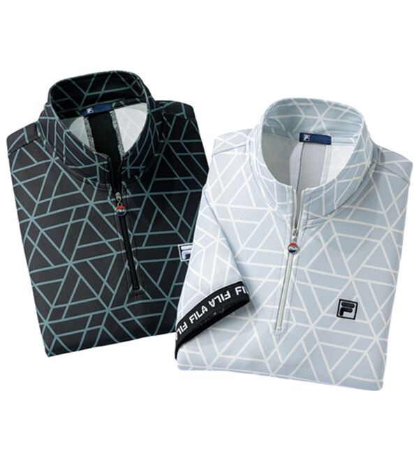 「【２枚組】＜フィラ＞キシリトール加工ハーフジップポロ（メンズポロシャツ）」｜幾何柄