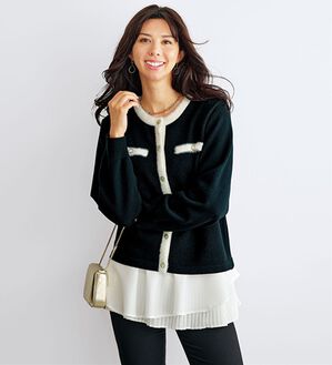 BELLUNA（ベルーナ）の「配色カーデチュニックアンサンブル（アンサンブル）」｜黒系