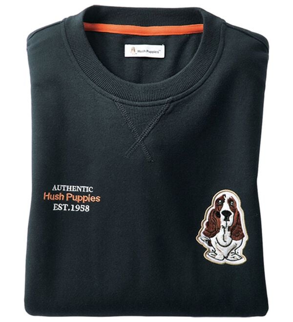 「＜ハッシュパピー＞ブランドデザイン裏毛トレーナー＆パンツ（メンズルームウェア）」｜ブラック(トレーナー)