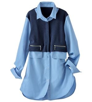 BELLUNA（ベルーナ）の「異素材切替ジップポケットデザインチュニック（チュニック）」｜ネイビー系