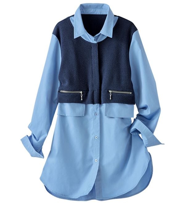 BELLUNA（ベルーナ）の「異素材切替ジップポケットデザインチュニック（チュニック）」｜ネイビー系