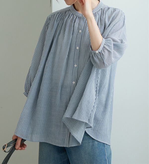 BELLUNA（ベルーナ）の「【新色追加】スラブ素材ギャザーデザインブラウス（ブラウス）」｜詳細画像