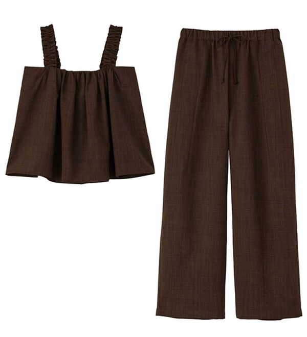 RANAN（ラナン）の「フリルデザインキャミセットアップ（ワイドパンツ・ガウチョ）」｜詳細画像