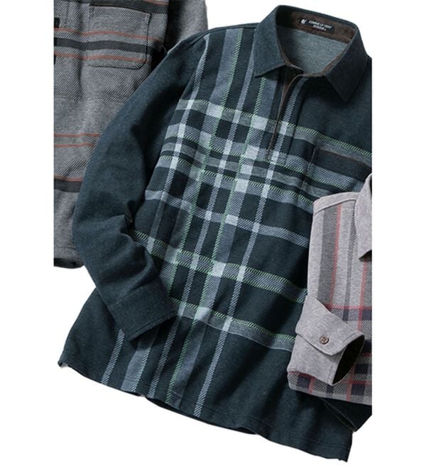 「マイナス５歳の大人格上げジャカードポロ（メンズポロシャツ）」｜ネイビーグリーン