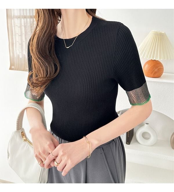 GeeRA（ジーラ）の「『ドラマ着用商品』 袖口シアーリブニット（ニット・セーター）」｜詳細画像