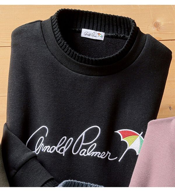 「＜アーノルド　パーマー＞技ありニット使い裏ボアトレーナー（メンズトレーナー）」｜ブラック