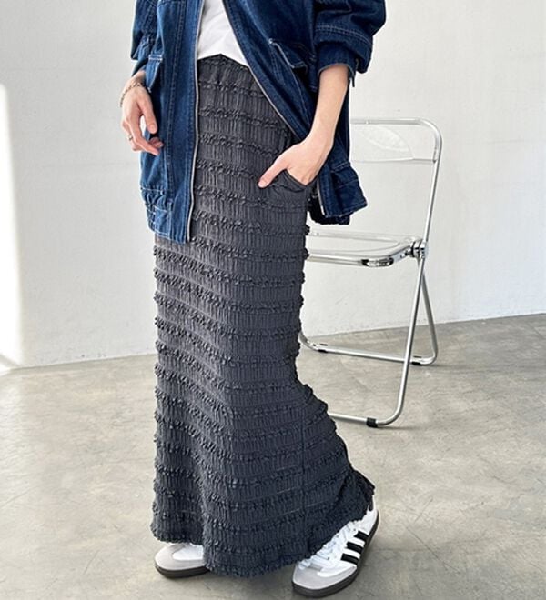 GeeRA（ジーラ）の「すっきりオシャレ見え！ジャカードレースタイトスカート（ロングスカート）」｜詳細画像