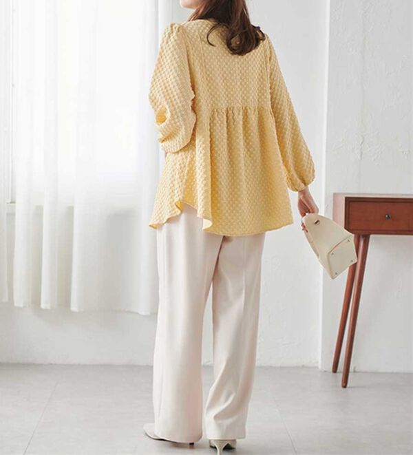 RANAN（ラナン）の「パール調ボタン付ジャカードフレアーブラウス（チュニック）」｜詳細画像